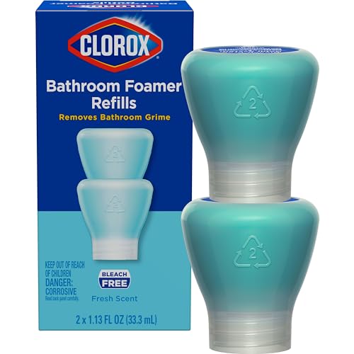 Clorox Bathroom Foamer Refill Cartridge for Clorox Bathroom Foamer Reusable Spray Bottle, Household Essentials, Fresh Scent, 2 Spray Refills