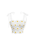 WDIRARA Women's Boho Daisy Floral Guipure Crop Top 3D Flower Tie Shoulder Square Neck Cute Cami Top White Large