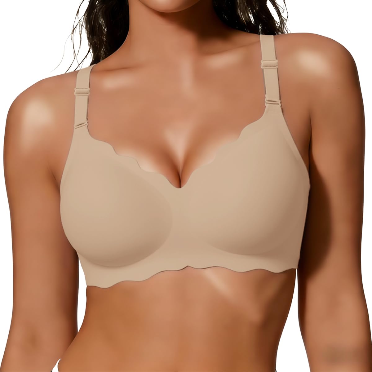 COCOMARTS Jelly Bras for Women No Underwire Scalloped Push Up Wireless Bralettes Seamless Soft Comfort Everyday Tshirt Bra Nude X-Large