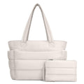 TOPDesign Puffer Tote Bag for Women, Lightweight Puffy Handbag with Compartments & Cosmetic Bag, Quilted Shoulder Bags for Work, Travel, Gym, Gifting (M Light White)