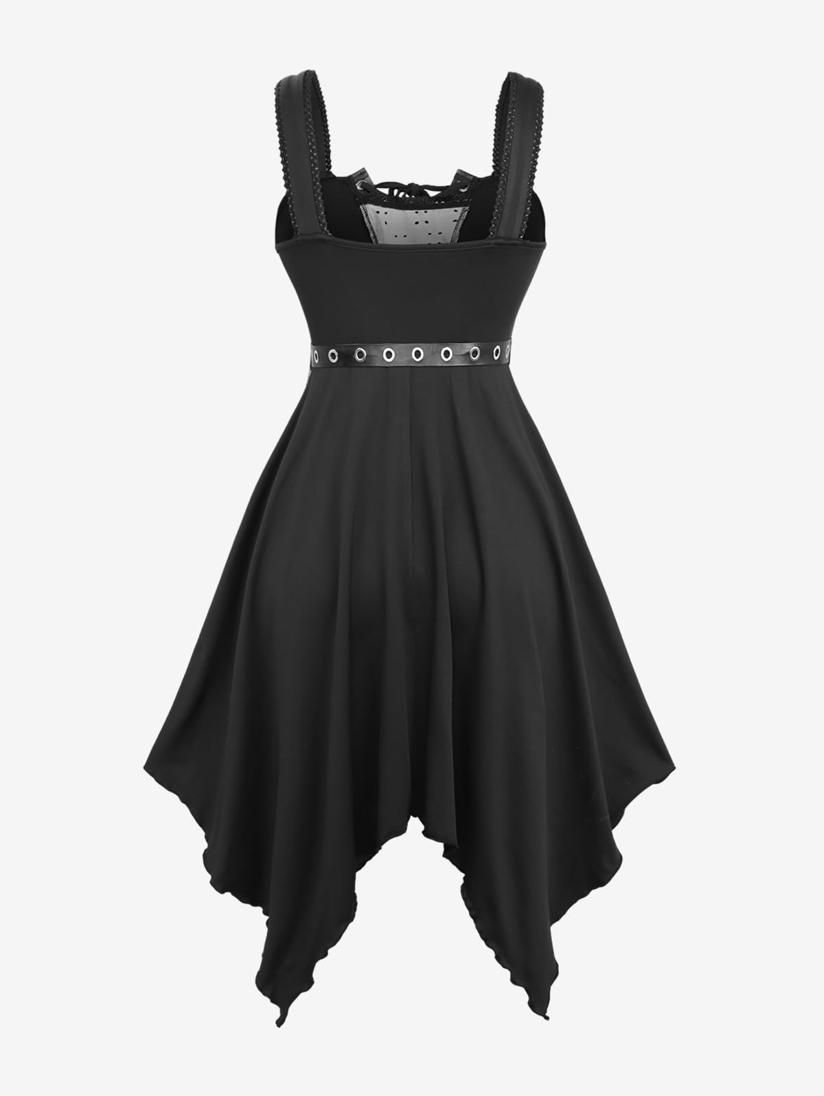 ROSE GAL Women Plus Size Sun Moon Star Goth Dress Chains Lace-up Grommet Sleeveless Midi Dress Overlay Handkerchief Punk Dress with Belt(Black_1/1X)