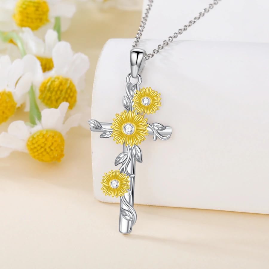 PYTALI Diamond Sunflower Necklace for Women S925 Sterling Silver Lab Grown Diamond Sunflower Necklace Jewelry Gift for Women