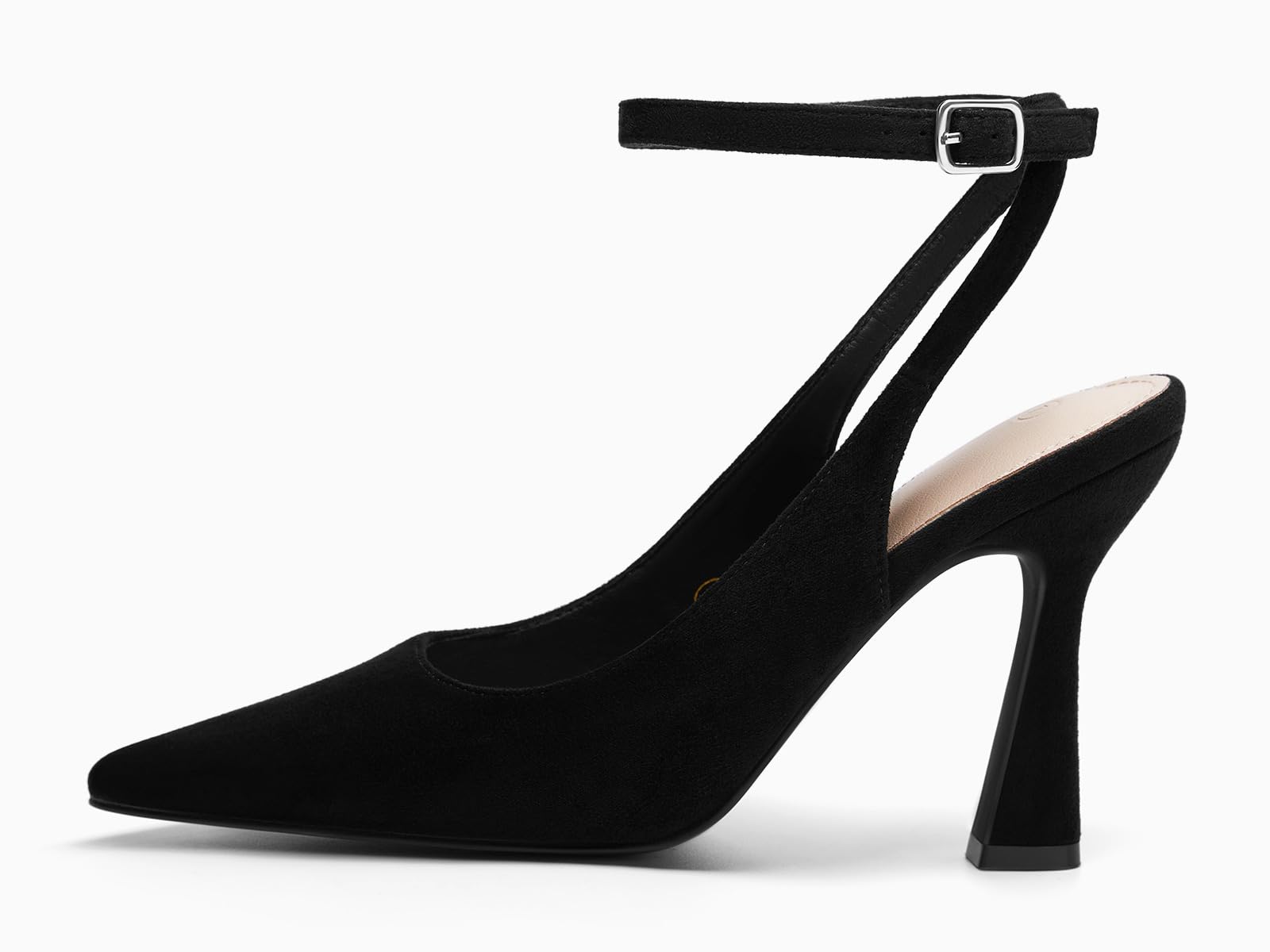Coutgo Womens Closed Toe High Heels Slingback Pointed Toe Pumps Ankle Strap Dress Shoes, Suede Black, Size 8