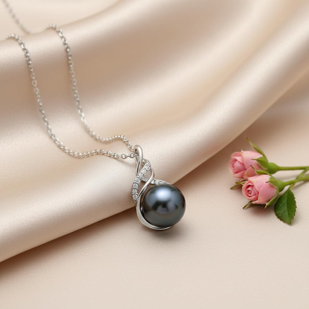 TRYNDI Real Tahitian Black Pearl Necklace Gifts for Women - Larger 11-12mm Luxury Pearl, Gifts For Wife Christmas - Valentines Soulmate Necklace For Women (Black Pearl Knot)