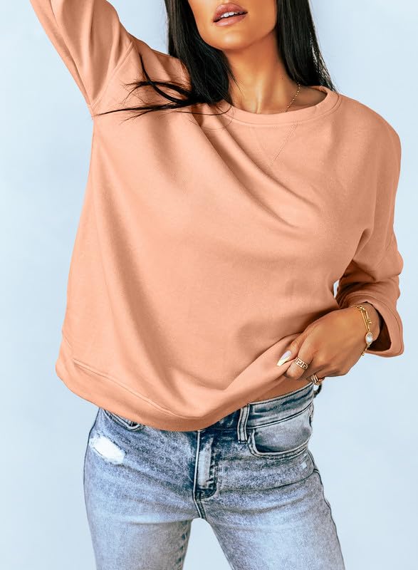 Dokotoo Womens Casual Oversized Long Sleeve Round Neck Sweatshirt for Women Side Split Loose Fit Solid Basic Pullover Tunic Shirts Tops Ladies Sweatshirts for Women 2026 Fashion Fall Apricot XLarge