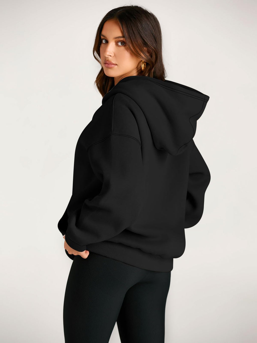 EFAN Women's Oversized Fleece Hoodie, Cozy Plush Pullover Sweatshirt with Pocket Black M