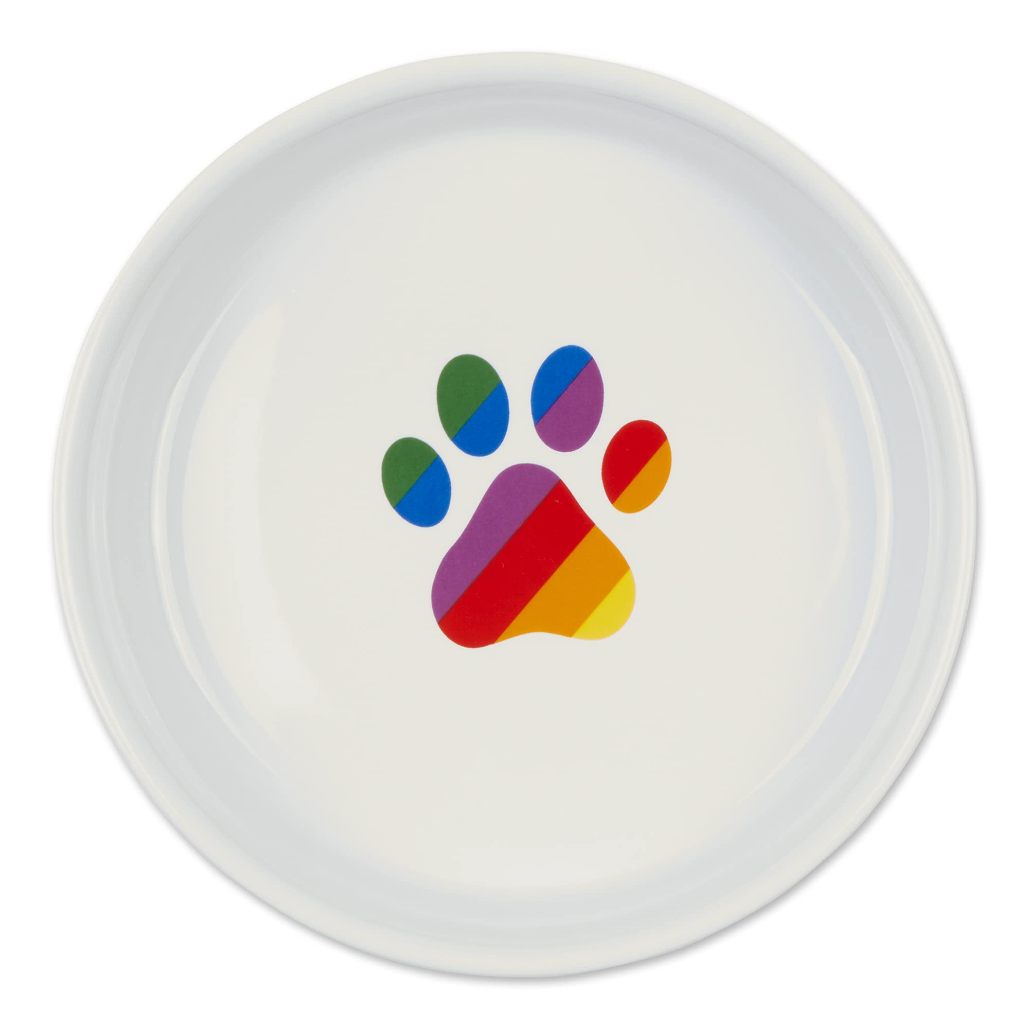 Bone Dry Ceramic Food Bowls, Non-Slip & Dishwasher Safe, Large Set, 7.5x2.4, Rainbow Paw, 2 Count