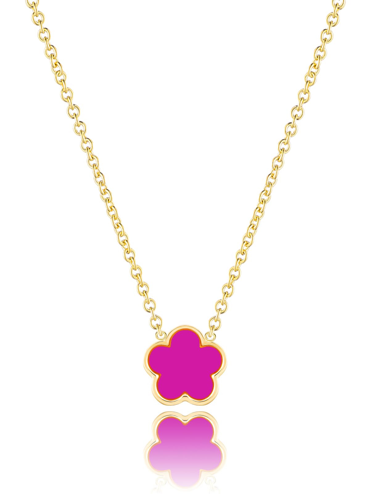 Qinpan 14K Gold Four Leaf Clover Necklaces for Women Lucky Flower Jewelry (Purple-14K Gold)