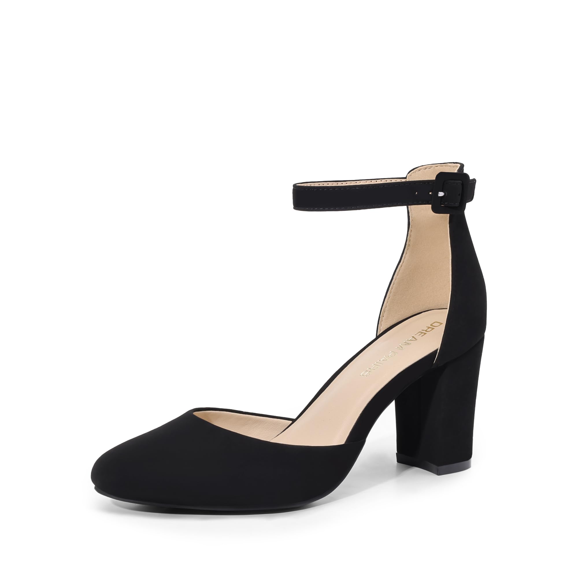 DREAM PAIRS Women's Closed Toe Chunky Heels Ankle Strap Low Block Heels Round Toe Dress Bridal Wedding Pumps Shoes,Size 9,Black-Nubuck,DWUMPU2535