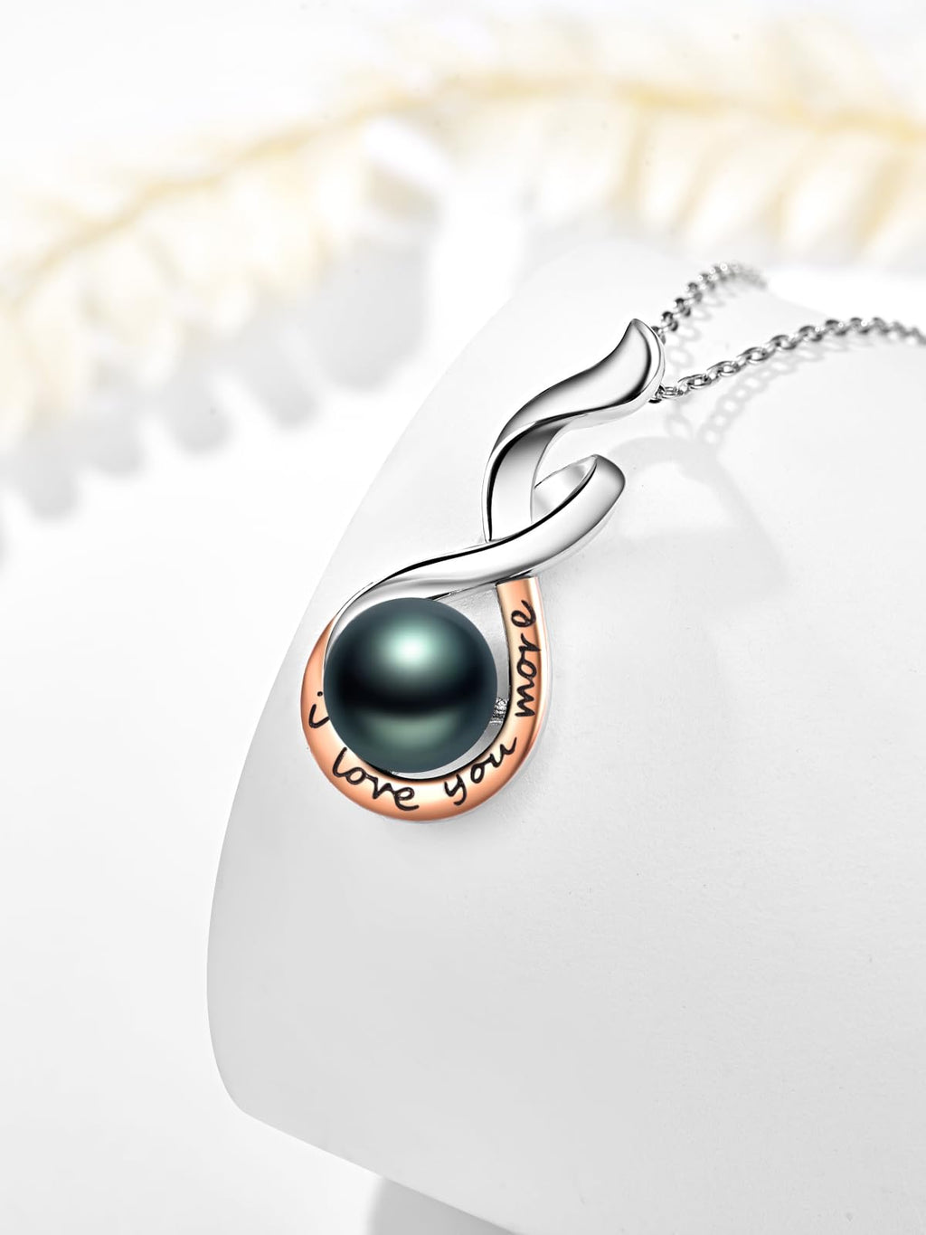 Zhi Kexin Black Pearl Necklace for Women 925 Sterling Silver I Love You More Pendant Necklaces Valentines Day Anniversary Jewelry Gifts for Wife Her