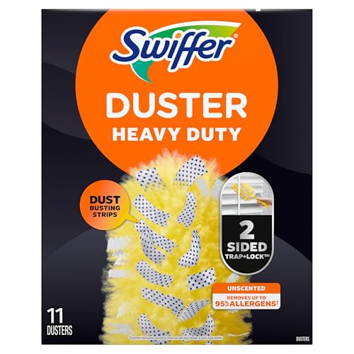 Swiffer Dusters Refill for Cleaning, Feather & Microfiber Duster Disposable Alternative, For Dusting Furniture, Blinds, Ceiling Fans, Walls, Helps Remove Allergens, Heavy Duty, Unscented, 11ct