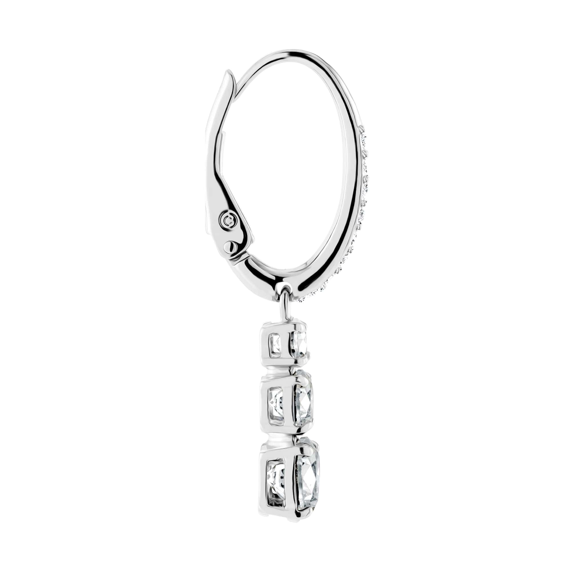 Swarovski Stilla Attract Trilogy Drop Pierced Earrings with White Crystals on a Rhodium Plated Setting with Hinged Closure