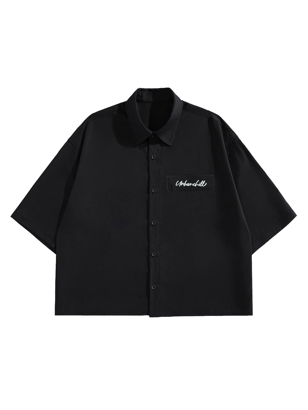 GORGLITTER Men's Striped Button Down Up Cropped T Shirt Short Sleeve Letter Summer Vacation Shirts Boxy Tees Streetwear Black Small