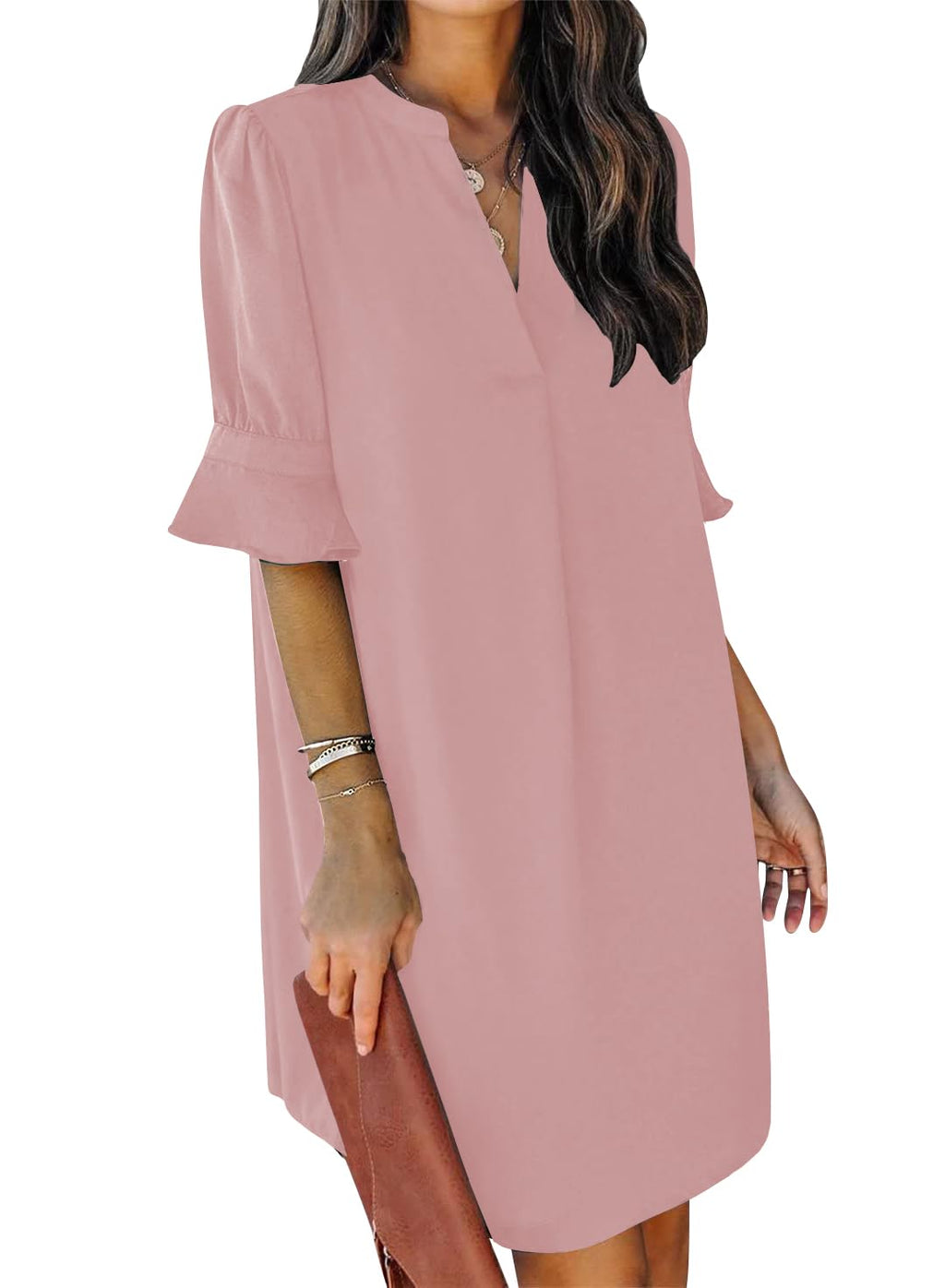 QACOHU Summer Dresses for Women 2026 Casual Loose Sundress Summer Wedding Guest Shift Dress Light Pink L