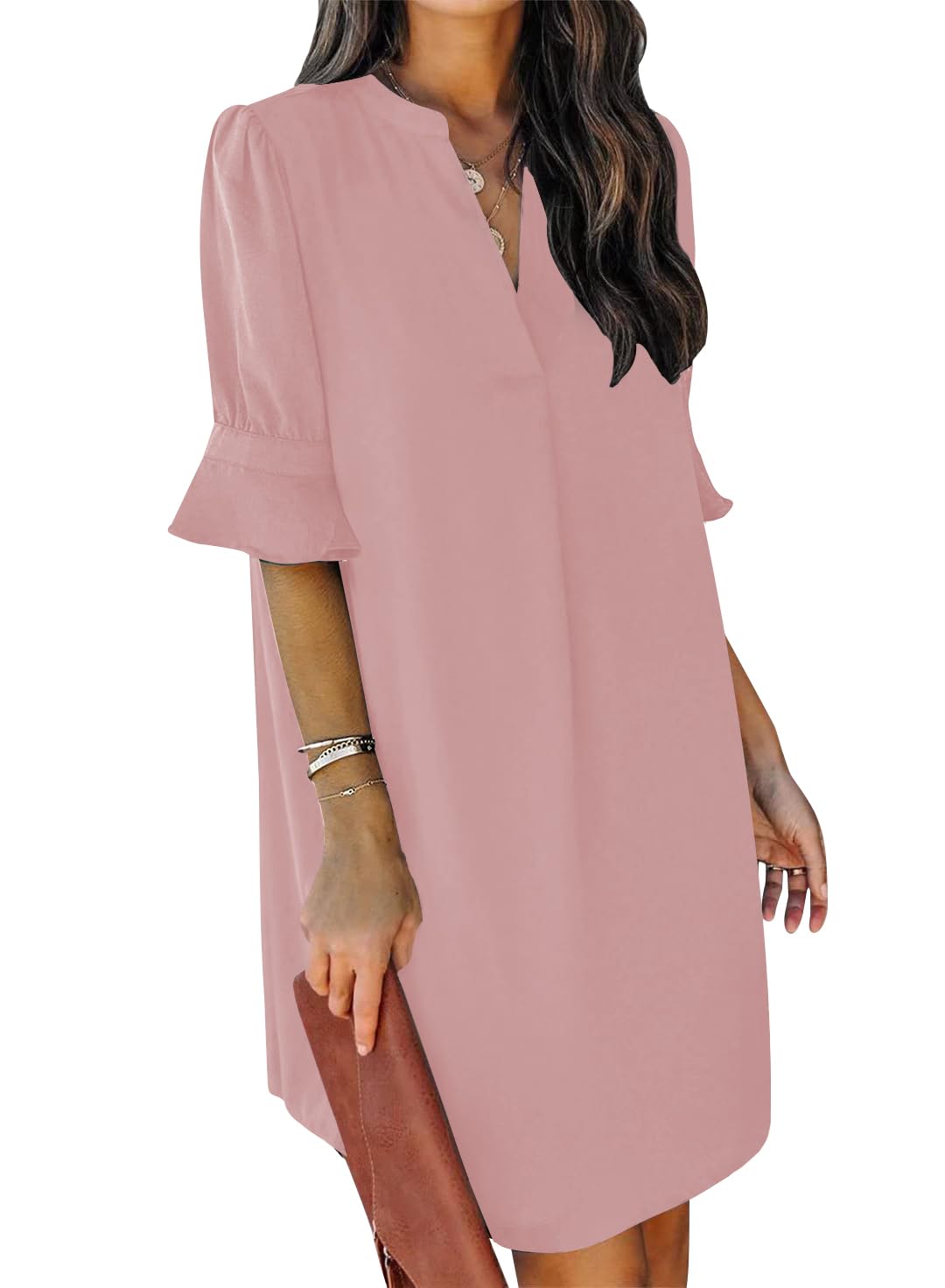 QACOHU Summer Dresses for Women 2026 Casual Loose Sundress Summer Wedding Guest Shift Dress Light Pink L
