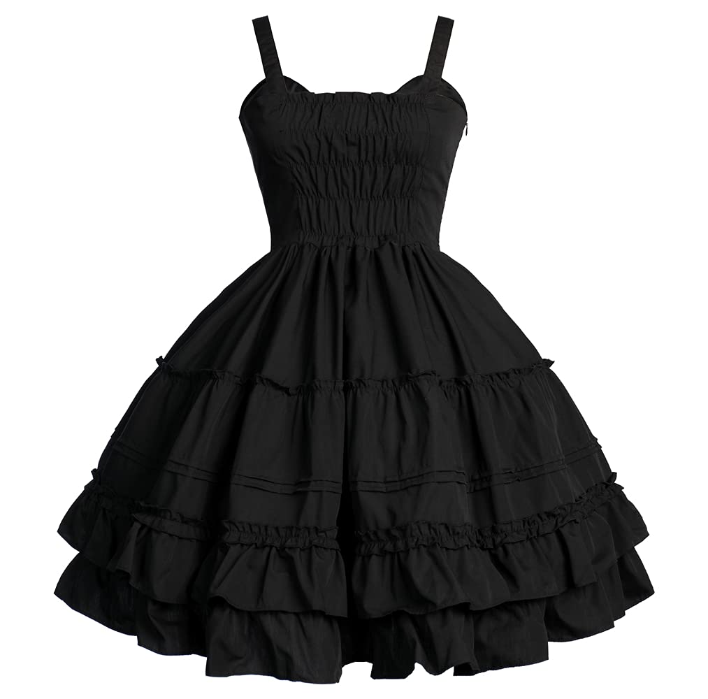 Women Gothic Lolita Dress Classic Summer Sleeveless Vintage Goth Lolita Dress Plus Size Anime Maid Cosplay Costume L Black