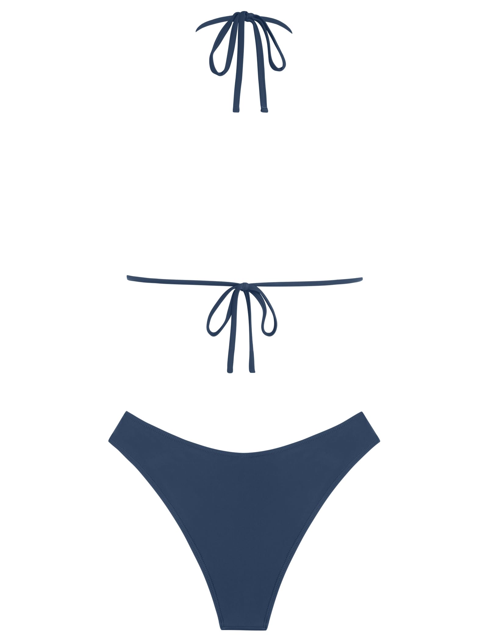 ZAFUL Women's Two Piece Bikini Sets Triangle Halter Swimsuit Deep V Cowl Neck Ruching Bathing Suits Grey Blue M