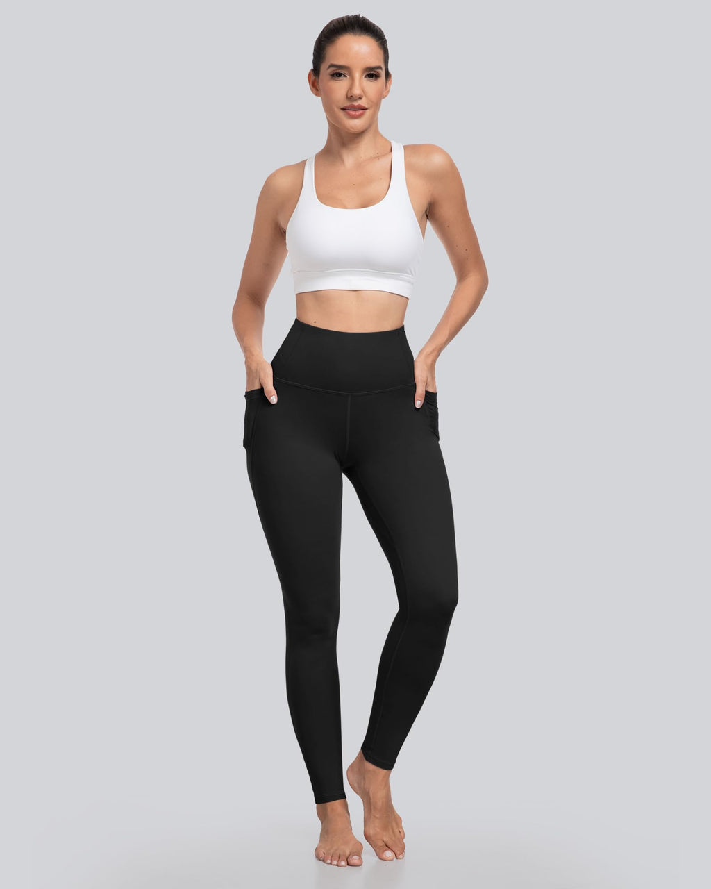 CHRLEISURE Leggings with Pockets for Women - Tummy Control High Waisted Soft Workout Yoga Pants（Black,M）