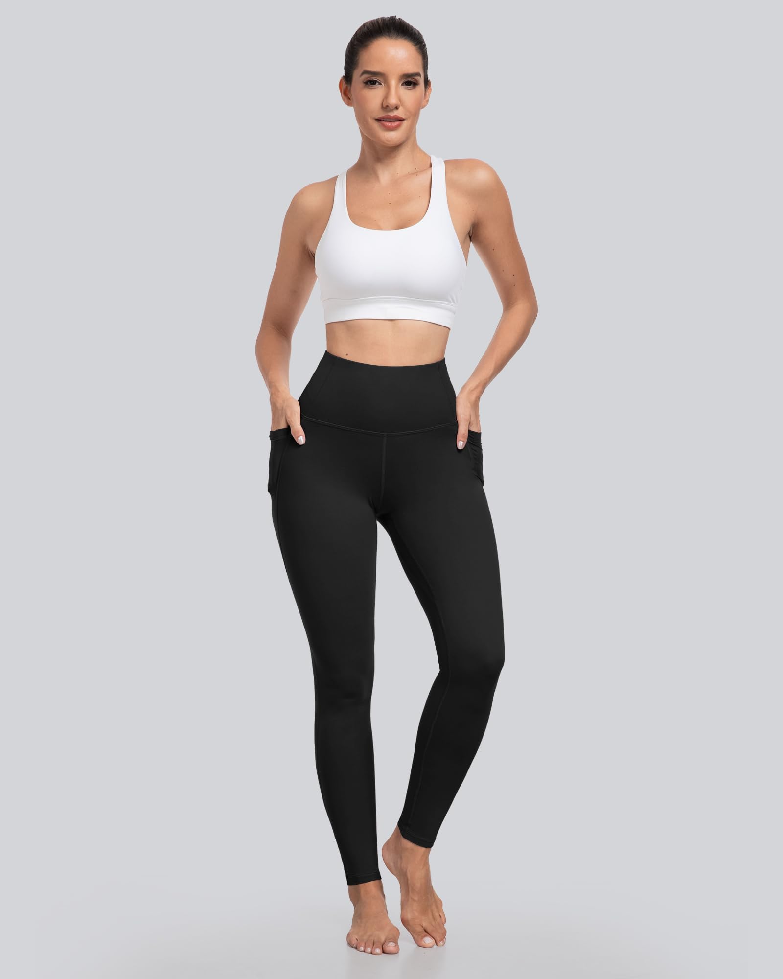 CHRLEISURE Leggings with Pockets for Women - Tummy Control High Waisted Soft Workout Yoga Pants（Black,M）