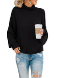 Saodimallsu Womens Turtleneck Oversized Sweaters Batwing Long Sleeve Pullover Loose Chunky Knit Jumper (Medium, Black)
