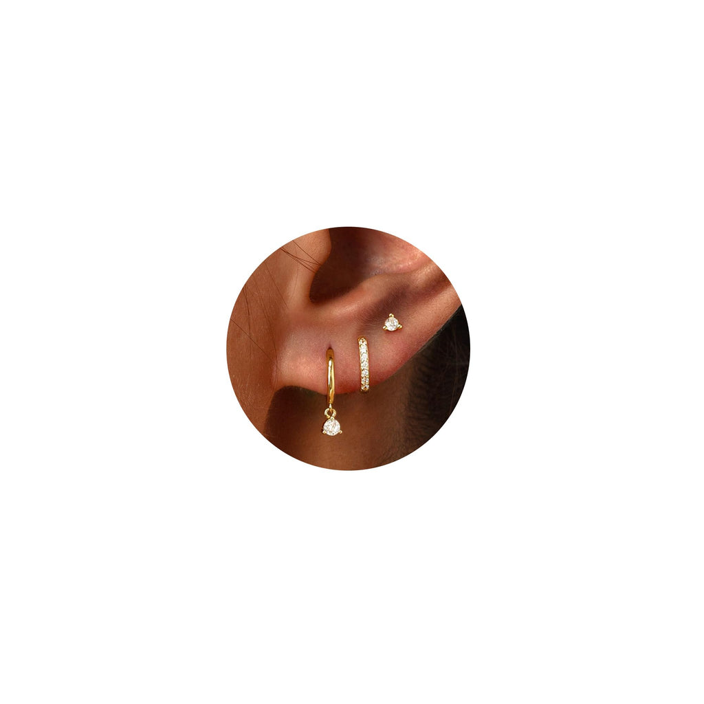 Freekiss Gold Stud Earrings for Women, Dainty Earring Set Simple Tiny 14K Gold Filled CZ Hypoallergenic Huggie Dangle Hoop Earrings Fashion Jewelry for Women Trendy Gifts
