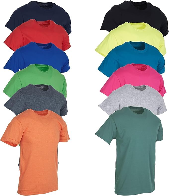 BILLIONHATS 12 Pack of Wholesale Bulk Men's Cotton T-Shirt Tees, Big & Tall Plus Size Short Sleeve Lightweight T-Shirts, Size 4X-Large