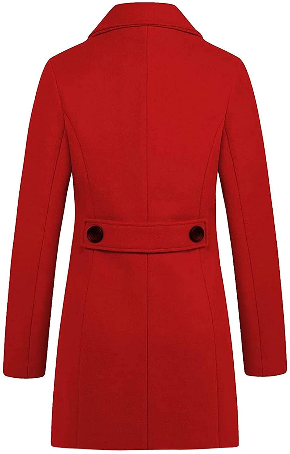 chouyatou Women Elegant Notched Collar Double Breasted Wool Blend Over Coat (Medium, Red)