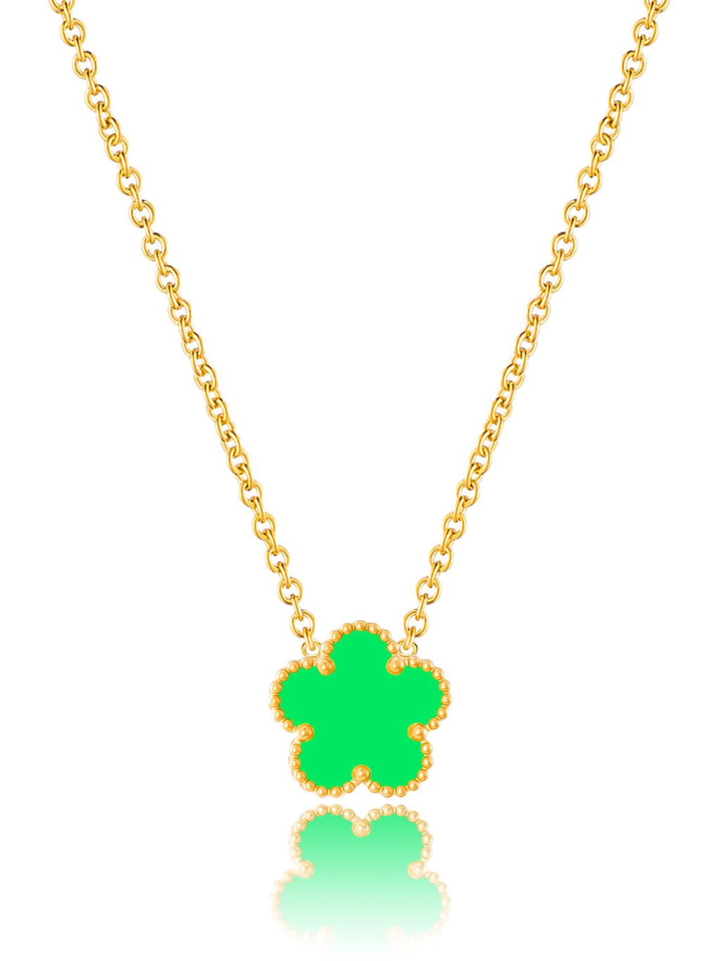 Qinpan 14K Gold Four Leaf Clover Necklaces for Women Lucky Flower Jewelry (Lime Green-14K Gold)