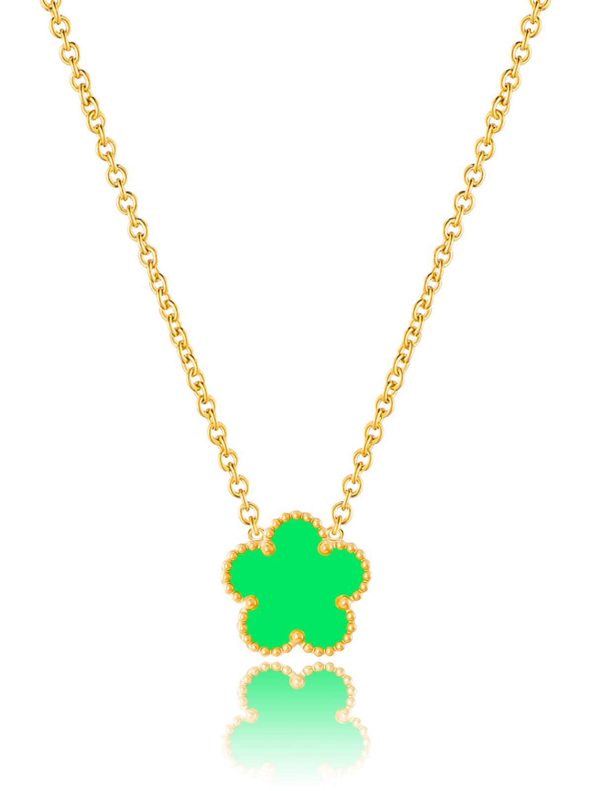 Qinpan 14K Gold Four Leaf Clover Necklaces for Women Lucky Flower Jewelry (Lime Green-14K Gold)