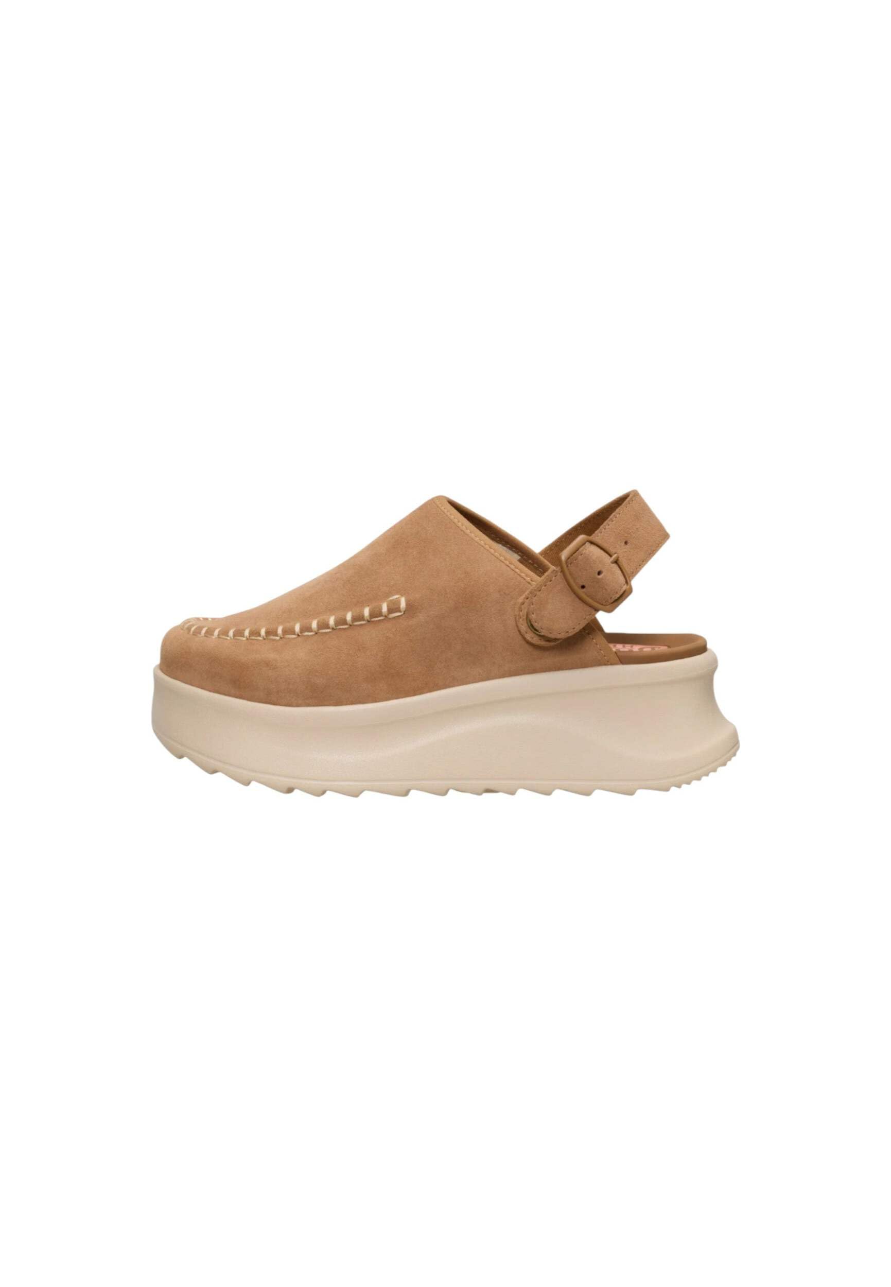 HEYDUDE Women's Delray Suede Tan Size 8,Platform Clog, Casual Slip-On Shoes, Lightweight, Comfortable, Stylish Everyday Footwear
