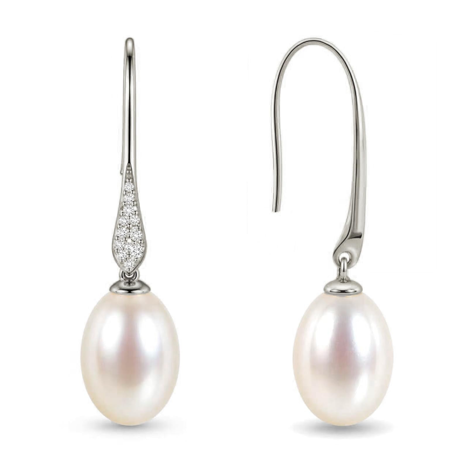 Pearl Drop Earrings for Women, Gold Plated & 925 Sterling Silver, Pink & White Dangle Earrings, Dainty Cute Elegant Bridal Wedding Gift for Her