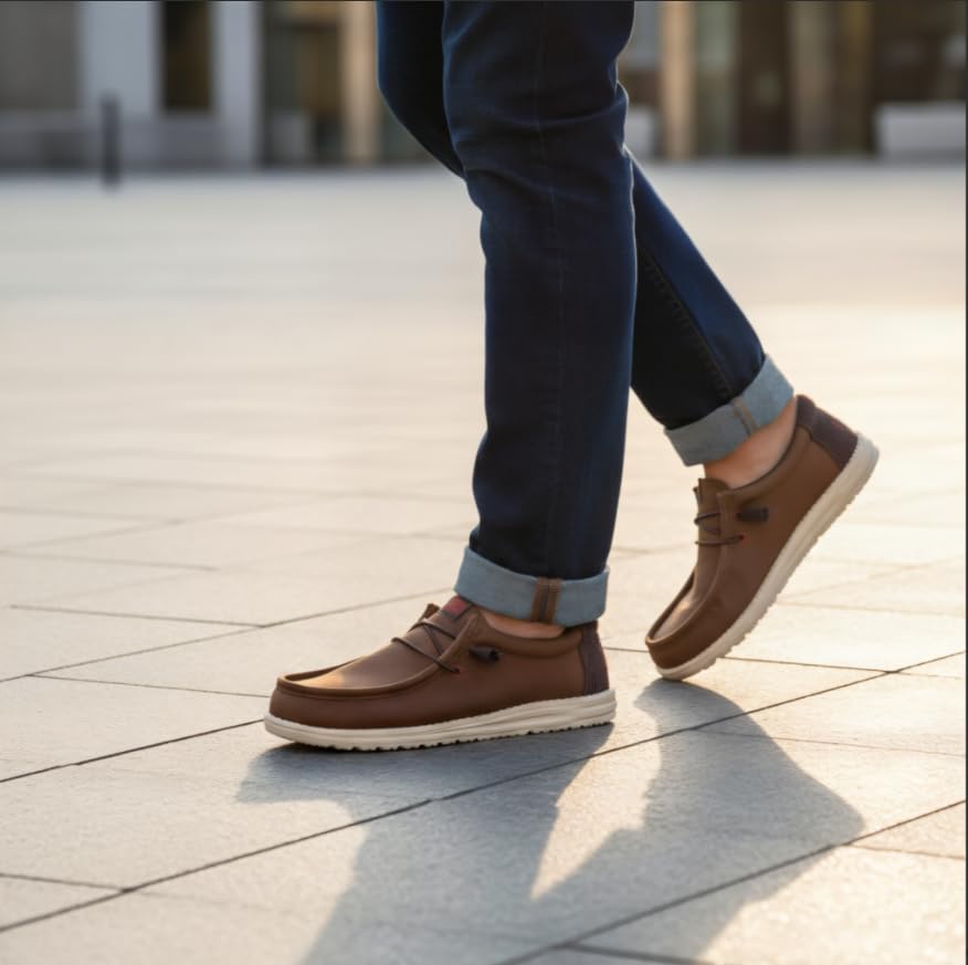 HEYDUDE Wally Waxed Casual Brown Size 11, Men’s Shoes, Slip-on Loafers, Comfortable & Light-Weight