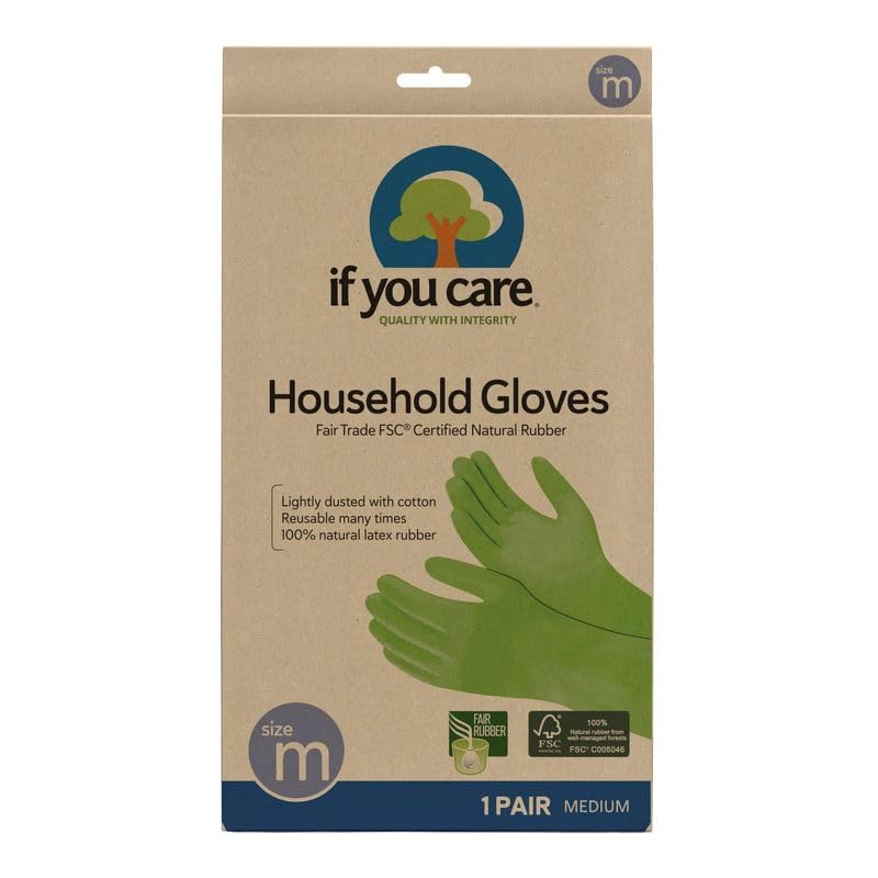 If You Care Medium Cotton Flock Lined Household Gloves – Durable, Reusable, Fair Trade Rubber – 1 Pair