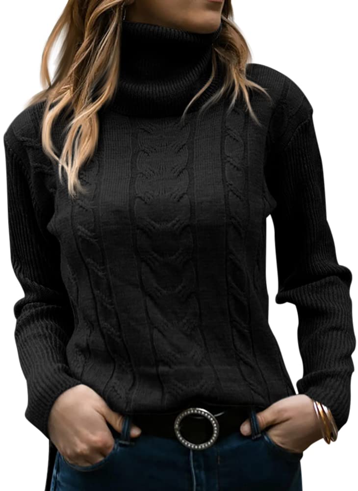 Langwyqu Womens' Turtleneck Long Sleeve Cable Knit Sweaters