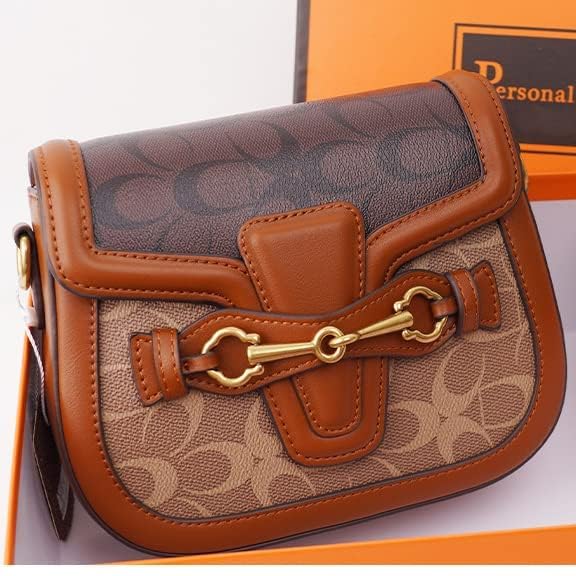 Women Small Crossbody Bags Women Golden Buckle Leather Purse Handbag Fashion Design (coffee&brown)