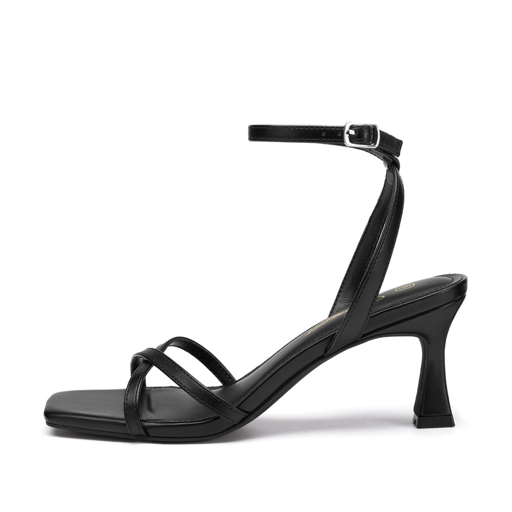 Athlefit Black Kitten Heels for Women Square Open Toe Strappy High Heels Comfortable Dressy Summer Graduation Ankle Strap Heeled Sandals Size 8.5