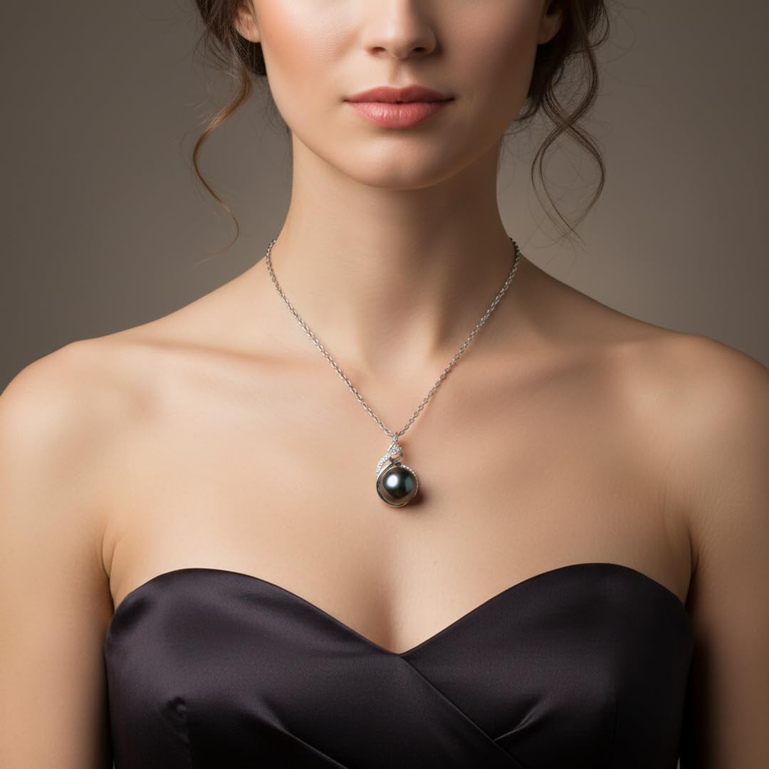 TRYNDI Real Tahitian Black Pearl Necklace Gifts for Women - Larger 11-12mm Luxury Pearl, Gifts For Wife Christmas - Valentines Soulmate Necklace For Women (Black Pearl Knot)