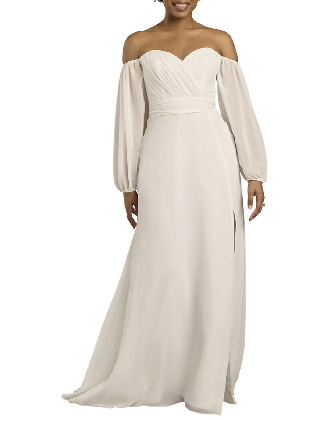 David's Bridal Off-The-Shoulder Billow Sleeve Wedding Dress, Women's Size 22W, Soft White