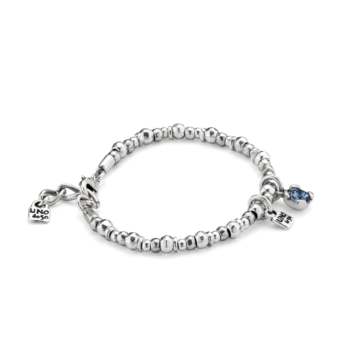 Uno de 50 ATTRACTIVE Bracelet, Sterling Silver-Plated, Blue Faceted Crystal, Lobster Claw Clasp, Charismatic Collection