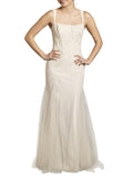 David's Bridal Tulle Lace Applique Corset Mermaid Wedding Dress, Women's Size 8, Ivory