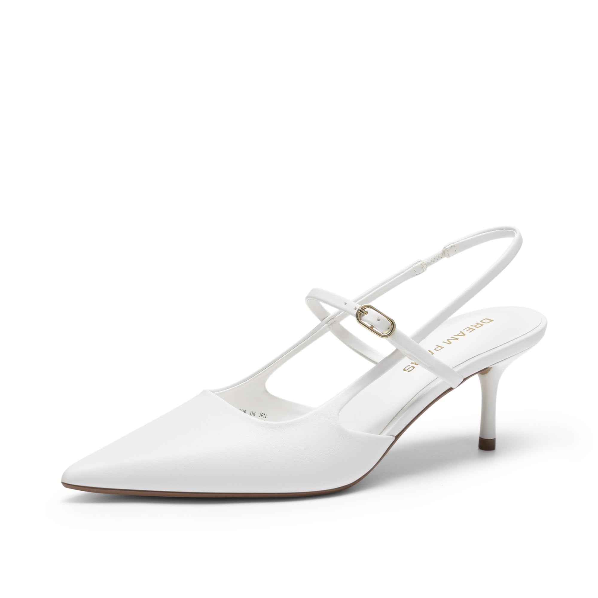 DREAM PAIRS Mary Jane Shoes Women Kitten Slingback Pointed Closed Toe Heels Dress Party Casual Comfortable Pumps Shoes,Size 7,White,SDPU26014W