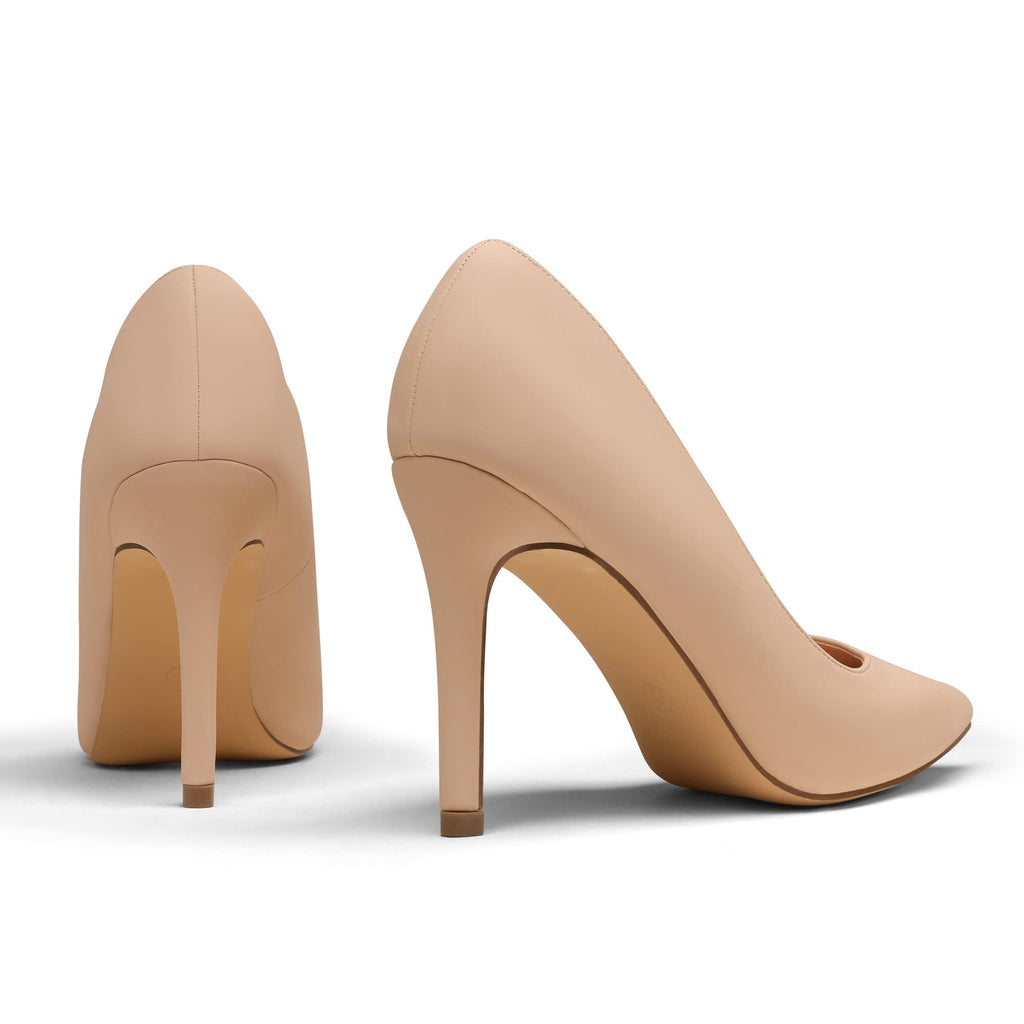 DREAM PAIRS Women's Closed Toe High Heels Dress Pointed Toe Wedding Pump Shoes,Size 7.5,Nude/Nubuck