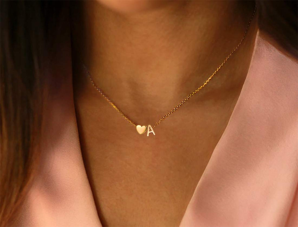 Glimmerst Initial Heart Necklace 18K Gold Plated Stainless Steel Tiny Heart Letter A Necklace Personalized Monogram Name Necklace for Women