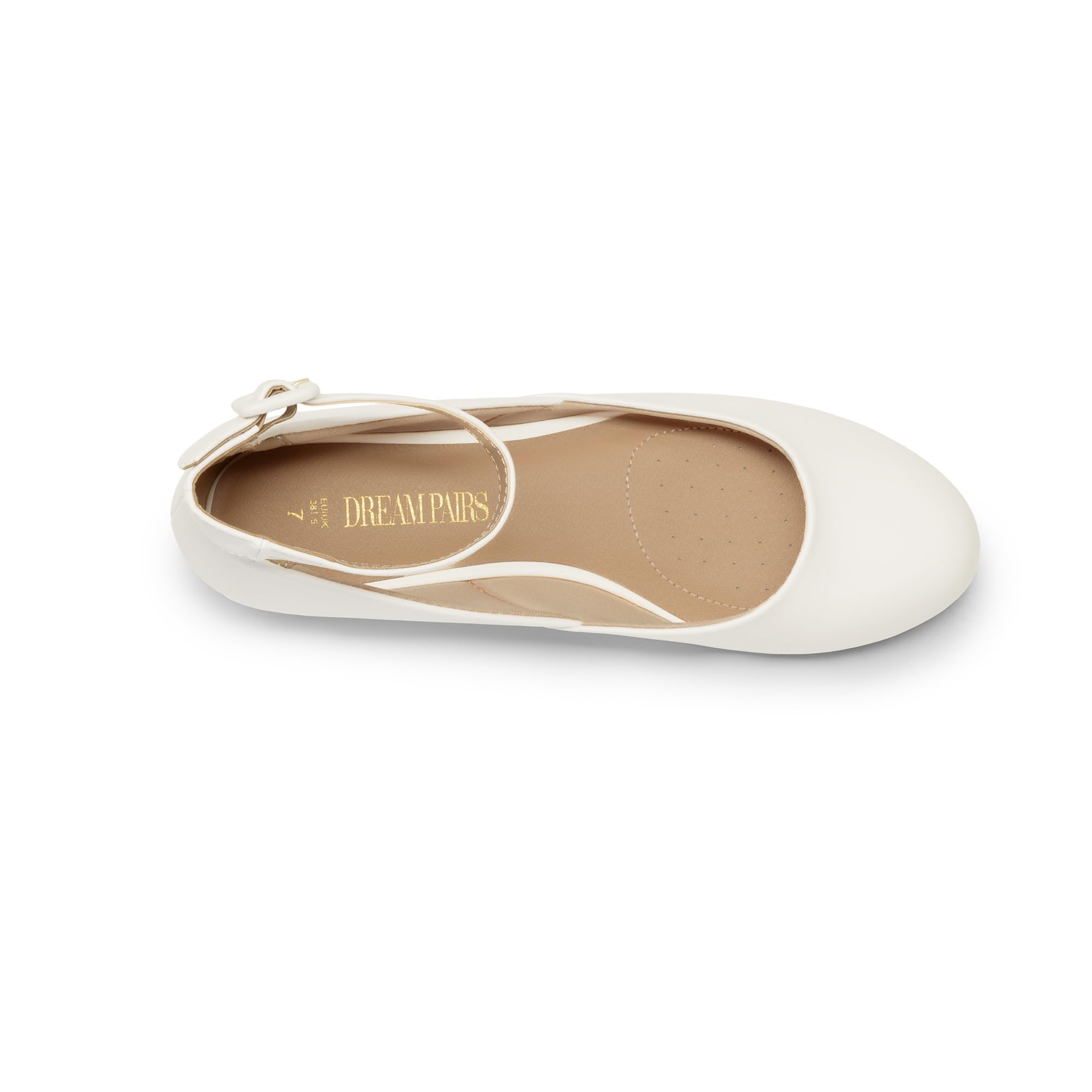 DREAM PAIRS Women's Dress Flats Ballet Low Wedge Round Toe Ankle Strap Comfortable Casual Flats Shoes,Size 7.5,White/Pu,REVONA