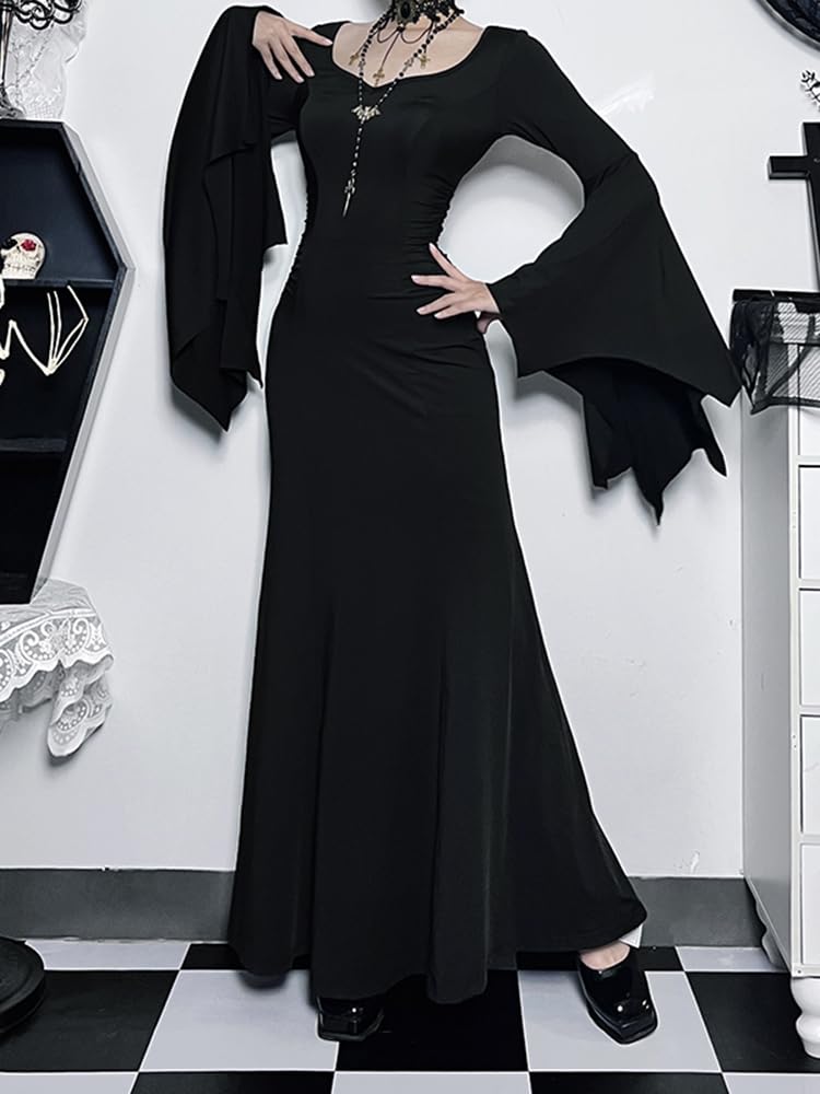 LANSHULAN Gothic Bat Sleeve Fishtail Slim Fit Goth Dress Clothes