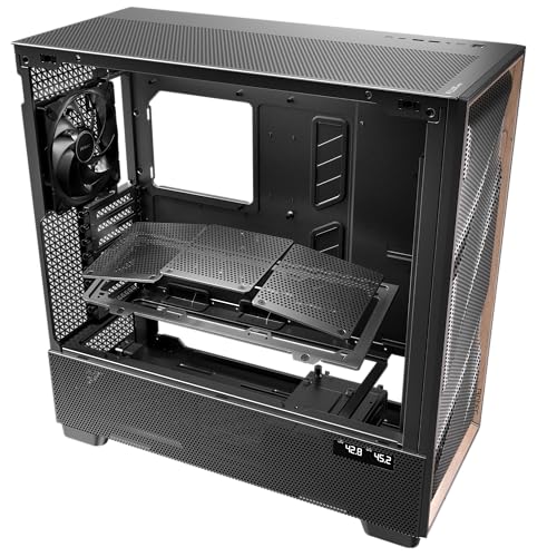 Antec Flux Pro, 6 x PWM Fans Included, High-Airflow Front Panel with Walnut Wood, iShift PSU 90° Mount, USB3.0 x 2, Type-C, 420mm Radiator Support, Temp. Display, Full-Tower E-ATX PC Case