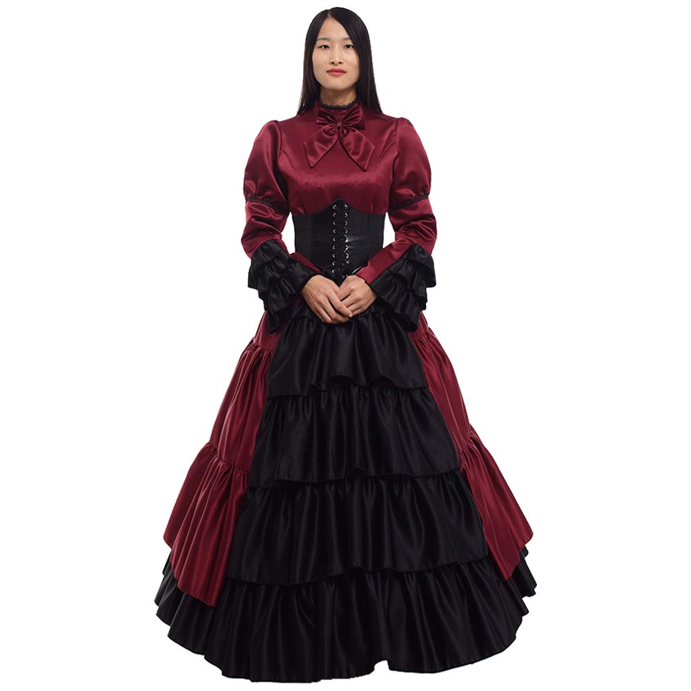 GRACEART Women Gothic Victorian Rococo Dress Costumes Wine red L