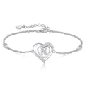 RIVIKO Heart Initial Bracelets for Women, 925 Sterling Silver Letter N Bracelets,Mothers Day Gifts for Wife