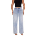 ONESO Mid-Low Rise Baggy Jeans Wide Leg for Women Distressed Pants Stretchy Bottom Lady Basic Comfortable Denim
