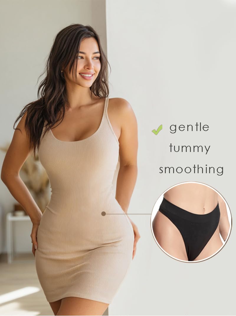 GRANKEE Women's High Waisted Breathable Seamless Thong Panties,No Show Workout Underwear,Comfortable Cotton Crotch,6 Pack(B3S3 6 pack M)